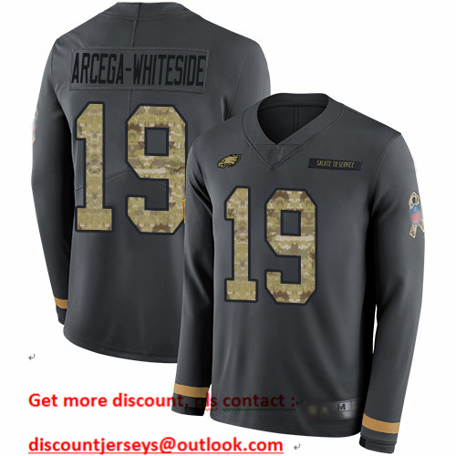 Eagles #19 JJ Arcega-Whiteside Anthracite Salute to Service Men's Stitched Football Limited Therma Long Sleeve Jersey Eagles #19 JJ Arcega-Whiteside Anthracite Salute to Service Men's Stitched Football Limited Therma Long Sleeve Jersey