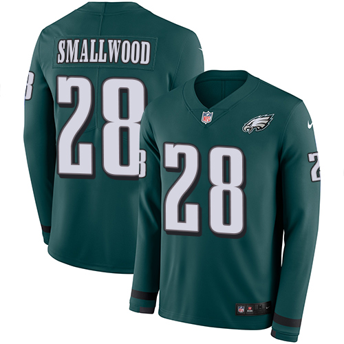 Nike Eagles #28 Wendell Smallwood Midnight Green Team Color Men's Stitched NFL Limited Therma Long Sleeve Jersey Nike Eagles #28 Wendell Smallwood Midnight Green Team Color Men's Stitched NFL Limited Therma Long Sleeve Jersey