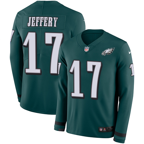Nike Eagles #17 Alshon Jeffery Midnight Green Team Color Men's Stitched NFL Limited Therma Long Sleeve Jersey Nike Eagles #17 Alshon Jeffery Midnight Green Team Color Men's Stitched NFL Limited Therma Long Sleeve Jersey