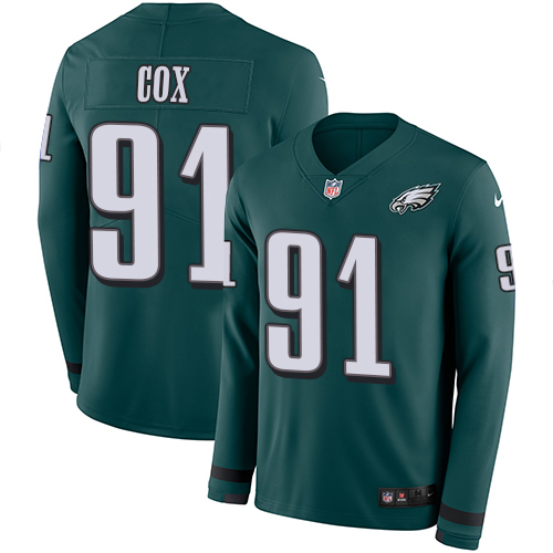 Nike Eagles #91 Fletcher Cox Midnight Green Team Color Men's Stitched NFL Limited Therma Long Sleeve Jersey Nike Eagles #91 Fletcher Cox Midnight Green Team Color Men's Stitched NFL Limited Therma Long Sleeve Jersey