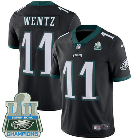 Nike Eagles #11 Carson Wentz Black Alternate Super Bowl LII Champions Men's Stitched NFL Vapor Untouchable Limited Jersey Nike Eagles #11 Carson Wentz Black Alternate Super Bowl LII Champions Men's Stitched NFL Vapor Untouchable Limited Jersey