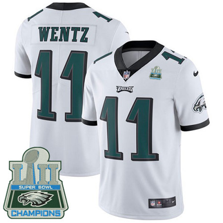 Nike Eagles #11 Carson Wentz White Super Bowl LII Champions Men's Stitched NFL Vapor Untouchable Limited Jersey Nike Eagles #11 Carson Wentz White Super Bowl LII Champions Men's Stitched NFL Vapor Untouchable Limited Jersey