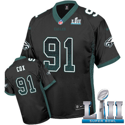 Nike Eagles #91 Fletcher Cox Black Alternate Super Bowl LII Men's Stitched NFL Elite Drift Fashion Jersey Nike Eagles #91 Fletcher Cox Black Alternate Super Bowl LII Men's Stitched NFL Elite Drift Fashion Jersey