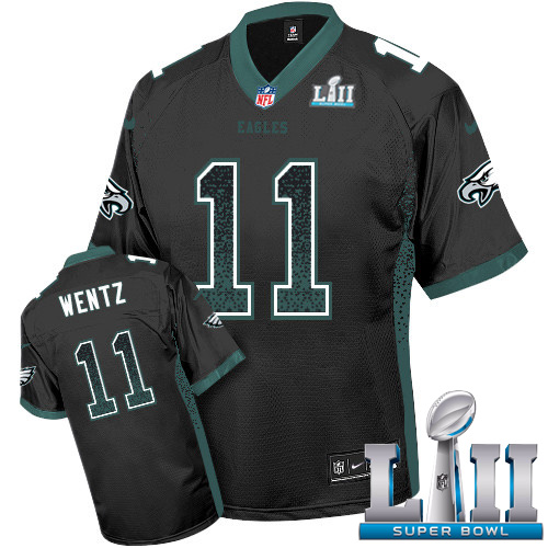 Nike Eagles #11 Carson Wentz Black Alternate Super Bowl LII Men's Stitched NFL Elite Drift Fashion Jersey Nike Eagles #11 Carson Wentz Black Alternate Super Bowl LII Men's Stitched NFL Elite Drift Fashion Jersey