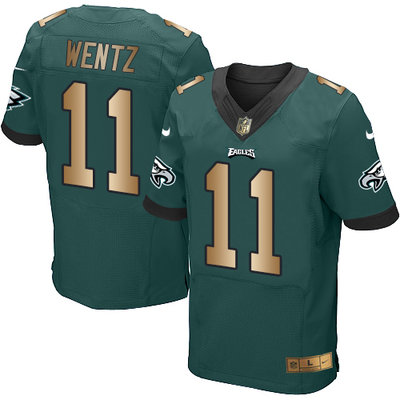 Nike Eagles #11 Carson Wentz Midnight Green Team Color Men's Stitched NFL New Elite Gold Jersey Nike Eagles #11 Carson Wentz Midnight Green Team Color Men's Stitched NFL New Elite Gold Jersey