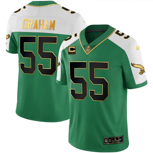 Men's Philadelphia Eagles #55 Brandon Graham Kelly Green Alternate Gold With 4-Star C Patch Stitched Football Jersey