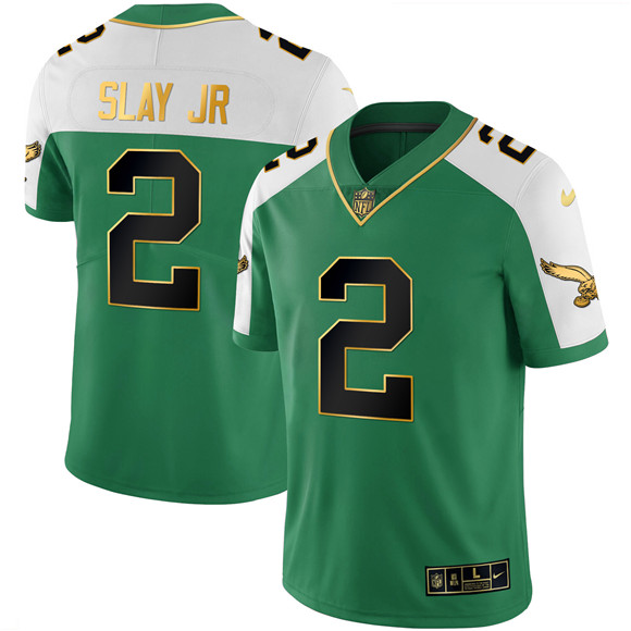 Men's Philadelphia Eagles #2 Darius Slay Jr. Kelly Green Alternate Gold Stitched Football Jersey