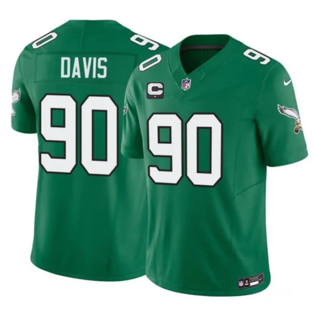 Men's Philadelphia Eagles #90 Jordan Davis Kelly Green 2026 F.U.S.E. 1-Star C Patch Throwback Vapor Untouchable Limited Stitched Football Jersey