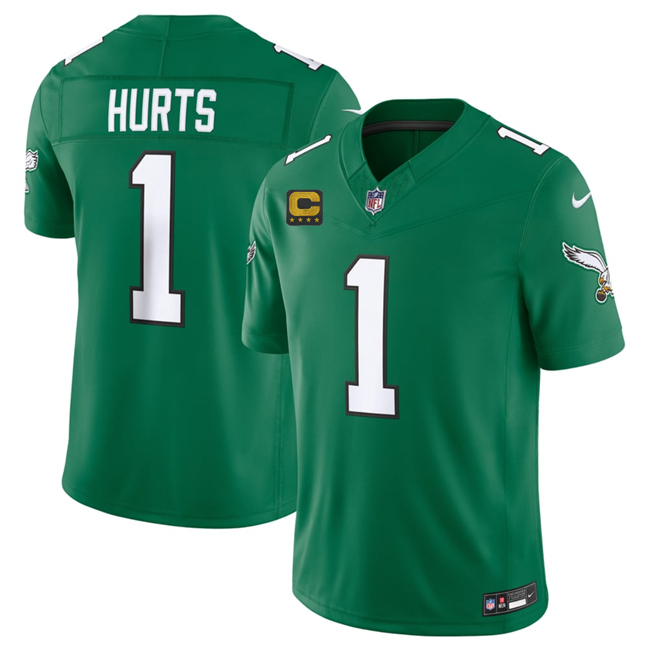 Men's Philadelphia Eagles #1 Jalen Hurts Kelly Green 2026 F.U.S.E. 4-Star C Patch Throwback Vapor Untouchable Limited Stitched Football Jersey Men's Philadelphia Eagles #1 Jalen Hurts Kelly Green 2026 F.U.S.E. 4-Star C Patch Throwback Vapor Untouchable Limited Stitched Football Jersey