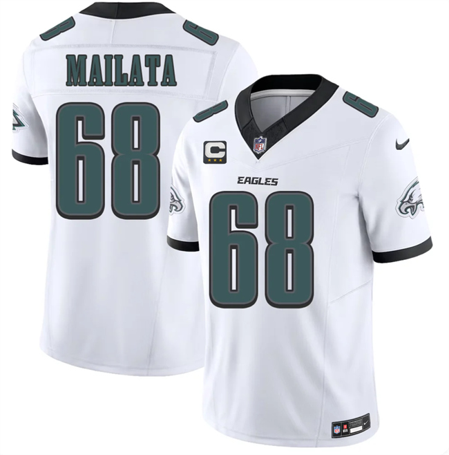 Men's Philadelphia Eagles #68 Jordan Mailata White 2026 F.U.S.E. 3-Star C Patch Vapor Untouchable Limited Stitched Football Jersey Men's Philadelphia Eagles #68 Jordan Mailata White 2026 F.U.S.E. 3-Star C Patch Vapor Untouchable Limited Stitched Football Jersey