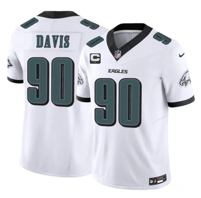 Men's Philadelphia Eagles #90 Jordan Davis White 2025 F.U.S.E. 1-Star C Patch Vapor Untouchable Limited Stitched Football Jersey Men's Philadelphia Eagles #90 Jordan Davis White 2025 F.U.S.E. 1-Star C Patch Vapor Untouchable Limited Stitched Football Jersey