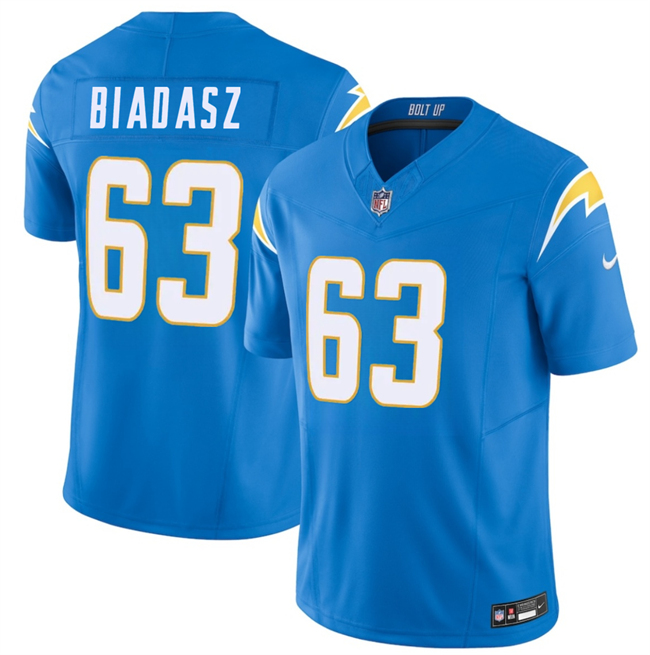 Men's Los Angeles Chargers #63 Tyler Biadasz Blue 2026 F.U.S.E. Vapor Limited Stitched Football Jersey Men's Los Angeles Chargers #63 Tyler Biadasz Blue 2026 F.U.S.E. Vapor Limited Stitched Football Jersey