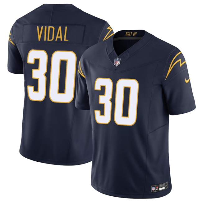 Men's Los Angeles Chargers #30 Kimani Vidal Navy 2025 F.U.S.E. Alternate Vapor Limited Stitched Football Jersey Men's Los Angeles Chargers #30 Kimani Vidal Navy 2025 F.U.S.E. Alternate Vapor Limited Stitched Football Jersey