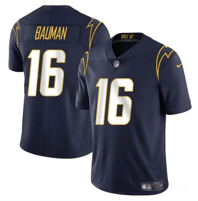 Men's Los Angeles Chargers #16 Casey Bauman Navy 2024 Vapor Limited Stitched Football Jersey Men's Los Angeles Chargers #16 Casey Bauman Navy 2024 Vapor Limited Stitched Football Jersey