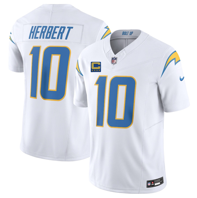 Men's Los Angeles Chargers #10 Justin Herbert White 2025 F.U.S.E With 4-Star C Patch Vapor Limited Stitched Football Jersey Men's Los Angeles Chargers #10 Justin Herbert White 2025 F.U.S.E With 4-Star C Patch Vapor Limited Stitched Football Jersey