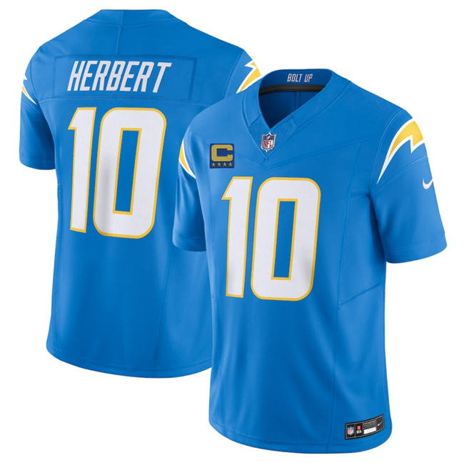 Men's Los Angeles Chargers #10 Justin Herbert Blue 2025 F.U.S.E With 4-Star C Patch Vapor Limited Stitched Football Jersey Men's Los Angeles Chargers #10 Justin Herbert Blue 2025 F.U.S.E With 4-Star C Patch Vapor Limited Stitched Football Jersey