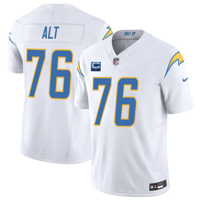 Men's Los Angeles Chargers #76 Joe Alt White 2025 F.U.S.E With 1-Star C Patch Vapor Limited Stitched Football Jersey Men's Los Angeles Chargers #76 Joe Alt White 2025 F.U.S.E With 1-Star C Patch Vapor Limited Stitched Football Jersey