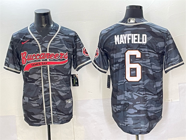 Men's Tampa Bay Buccaneers #6 Baker Mayfield Grey Camo Cool Base Stitched Baseball Jersey Men's Tampa Bay Buccaneers #6 Baker Mayfield Grey Camo Cool Base Stitched Baseball Jersey