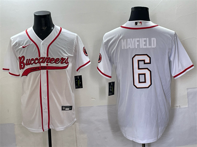 Men's Tampa Bay Buccaneers #6 Baker Mayfield White Cool Base Stitched Baseball Jersey Men's Tampa Bay Buccaneers #6 Baker Mayfield White Cool Base Stitched Baseball Jersey