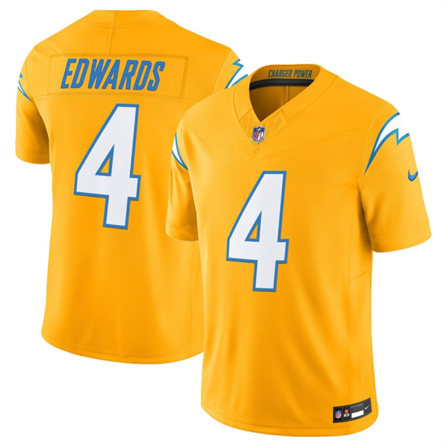 Men's Los Angeles Chargers #4 Taylor Heinicke Gold 2025 F.U.S.E. Alternate Vapor Limited Stitched Football Jersey Men's Los Angeles Chargers #4 Taylor Heinicke Gold 2025 F.U.S.E. Alternate Vapor Limited Stitched Football Jersey