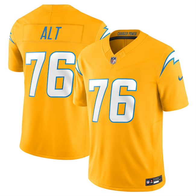 Men's Los Angeles Chargers #76 Joe Alt Gold 2025 F.U.S.E. Alternate Vapor Limited Stitched Football Jersey Men's Los Angeles Chargers #76 Joe Alt Gold 2025 F.U.S.E. Alternate Vapor Limited Stitched Football Jersey