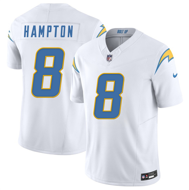 Men's Los Angeles Chargers #8 Omarion Hampton White 2025 Draft F.U.S.E. Vapor Limited Stitched Football Jersey Men's Los Angeles Chargers #8 Omarion Hampton White 2025 Draft F.U.S.E. Vapor Limited Stitched Football Jersey