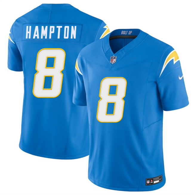 Men's Los Angeles Chargers #8 Omarion Hampton Blue 2025 Draft F.U.S.E. Vapor Limited Stitched Football Jersey Men's Los Angeles Chargers #8 Omarion Hampton Blue 2025 Draft F.U.S.E. Vapor Limited Stitched Football Jersey