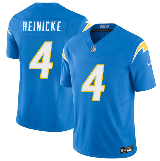 Men's Los Angeles Chargers #4 Taylor Heinicke Blue 2025 F.U.S.E. Vapor Limited Stitched Football Jersey Men's Los Angeles Chargers #4 Taylor Heinicke Blue 2025 F.U.S.E. Vapor Limited Stitched Football Jersey