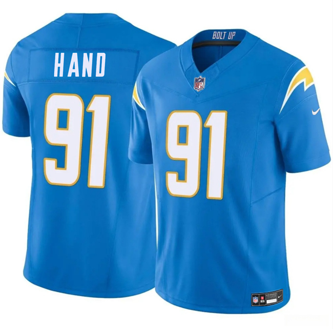 Men's Los Angeles Chargers #91 Da'Shawn Hand Blue 2024 F.U.S.E Vapor Limited Stitched Football Jersey Men's Los Angeles Chargers #91 Da'Shawn Hand Blue 2024 F.U.S.E Vapor Limited Stitched Football Jersey