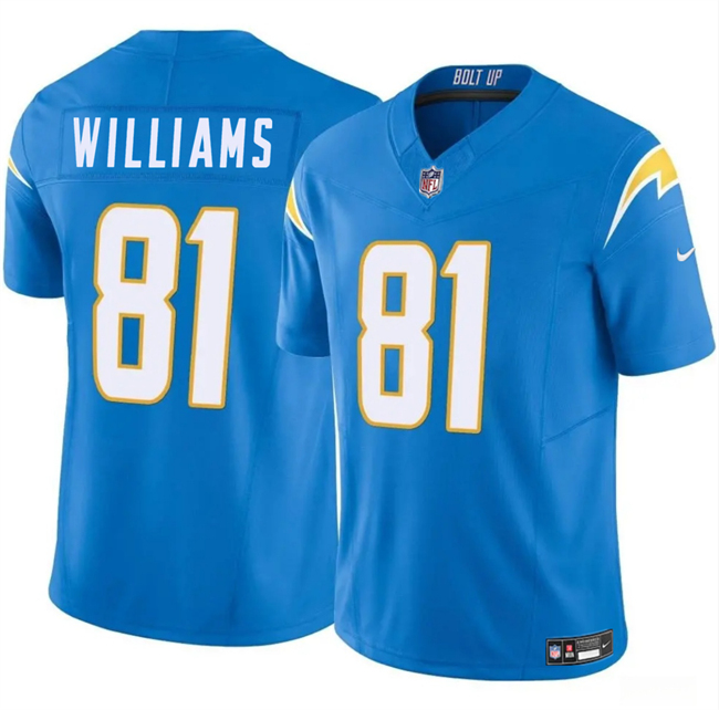 Men's Los Angeles Chargers #81 Mike Williams Blue 2024 F.U.S.E Vapor Limited Stitched Football Jersey Men's Los Angeles Chargers #81 Mike Williams Blue 2024 F.U.S.E Vapor Limited Stitched Football Jersey