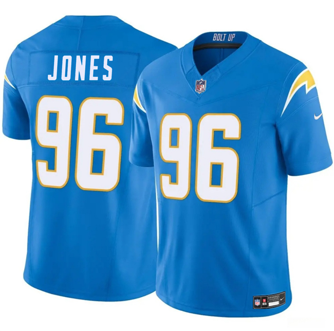 Men's Los Angeles Chargers #96 Naquan Jones Blue 2024 F.U.S.E Vapor Limited Stitched Football Jersey Men's Los Angeles Chargers #96 Naquan Jones Blue 2024 F.U.S.E Vapor Limited Stitched Football Jersey