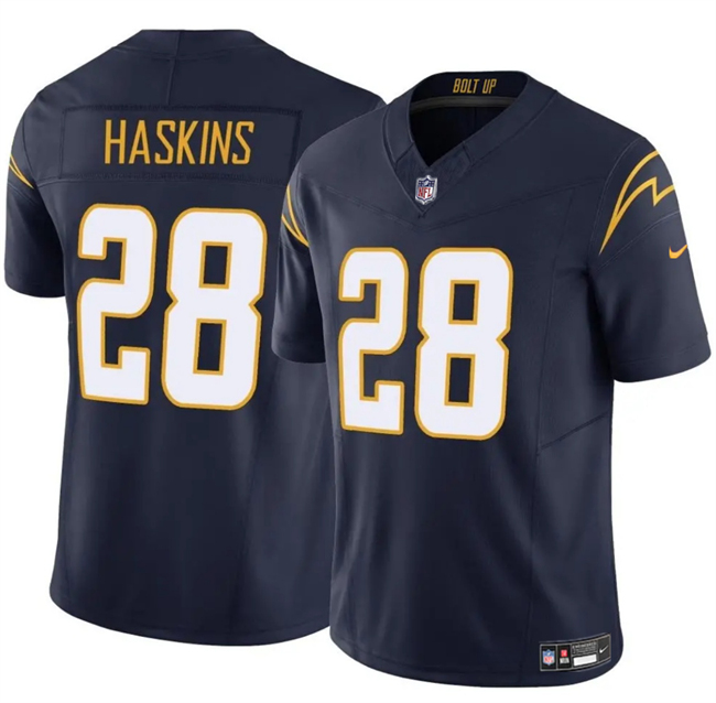 Men's Los Angeles Chargers #28 Hassan Haskins Navy 2024 F.U.S.E Vapor Limited Stitched Football Jersey Men's Los Angeles Chargers #28 Hassan Haskins Navy 2024 F.U.S.E Vapor Limited Stitched Football Jersey