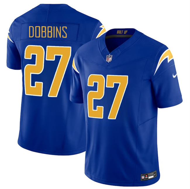 Men's Los Angeles Chargers #27 J.K. Dobbins Royal 2024 F.U.S.E Vapor Limited Stitched Football Jersey Men's Los Angeles Chargers #27 J.K. Dobbins Royal 2024 F.U.S.E Vapor Limited Stitched Football Jersey