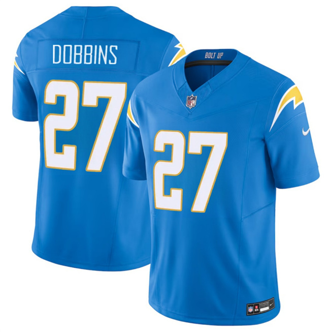Men's Los Angeles Chargers #27 J.K. Dobbins Blue 2024 F.U.S.E Vapor Limited Stitched Football Jersey Men's Los Angeles Chargers #27 J.K. Dobbins Blue 2024 F.U.S.E Vapor Limited Stitched Football Jersey