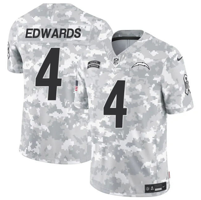 Men's Los Angeles Chargers #4 Gus Edwards 2024 F.U.S.E Arctic Camo Salute To Service Limited Stitched Football Jersey Men's Los Angeles Chargers #4 Gus Edwards 2024 F.U.S.E Arctic Camo Salute To Service Limited Stitched Football Jersey