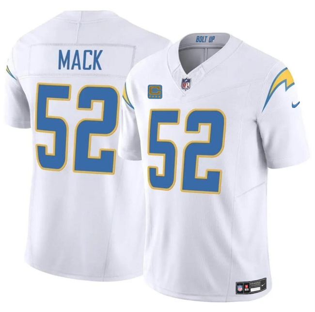 Men's Los Angeles Chargers #52 Khalil Mack White 2024 F.U.S.E. With 4-Star C Patch Vapor Untouchable Limited Stitched Jersey Men's Los Angeles Chargers #52 Khalil Mack White 2024 F.U.S.E. With 4-Star C Patch Vapor Untouchable Limited Stitched Jersey