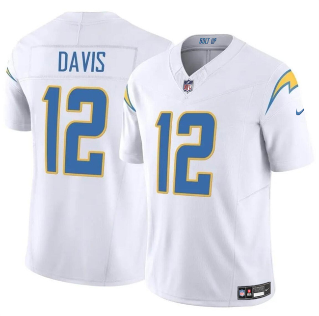 Men's Los Angeles Chargers #12 Derius Davis White 2024 F.U.S.E Vapor Limited Stitched Football Jersey Men's Los Angeles Chargers #12 Derius Davis White 2024 F.U.S.E Vapor Limited Stitched Football Jersey