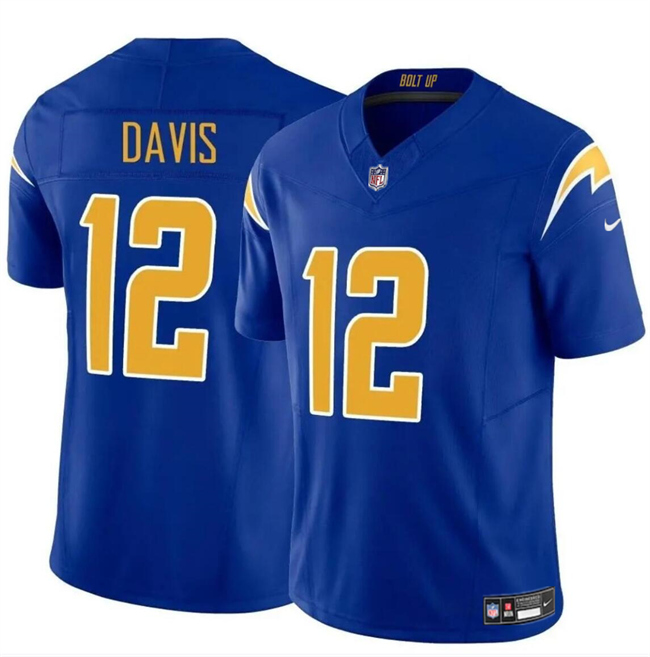 Men's Los Angeles Chargers #12 Derius Davis Royal 2024 F.U.S.E Vapor Limited Stitched Football Jersey Men's Los Angeles Chargers #12 Derius Davis Royal 2024 F.U.S.E Vapor Limited Stitched Football Jersey