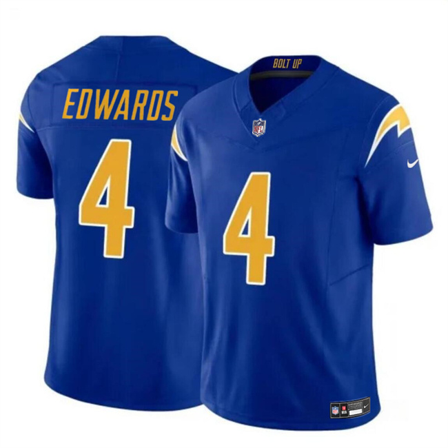 Men's Los Angeles Chargers #4 Gus Edwards Royal 2024 F.U.S.E. Vapor Limited Stitched Football JerseyS Men's Los Angeles Chargers #4 Gus Edwards Royal 2024 F.U.S.E. Vapor Limited Stitched Football JerseyS