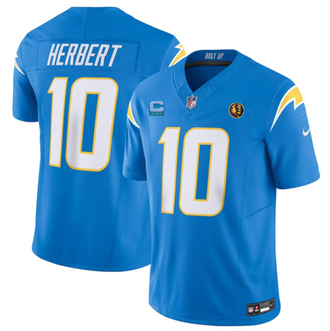 Men's Los Angeles Chargers #10 Justin Herbert Blue 2023 F.U.S.E. With 3-Star C Patch And John Madden Patch Vapor Limited Stitched Football Jersey Men's Los Angeles Chargers #10 Justin Herbert Blue 2023 F.U.S.E. With 3-Star C Patch And John Madden Patch Vapor Limited Stitched Football Jersey