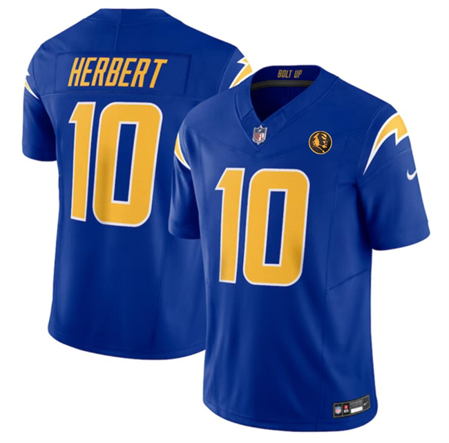 Men's Los Angeles Chargers #10 Justin Herbert Royal 2023 F.U.S.E. With John Madden Patch Vapor Limited Stitched Football Jersey Men's Los Angeles Chargers #10 Justin Herbert Royal 2023 F.U.S.E. With John Madden Patch Vapor Limited Stitched Football Jersey