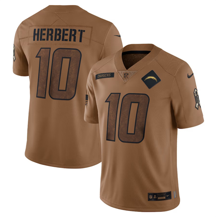 Men's Los Angeles Chargers #10 Justin Herbert 2023 Brown Salute To Service Limited Stitched Jersey Men's Los Angeles Chargers #10 Justin Herbert 2023 Brown Salute To Service Limited Stitched Jersey