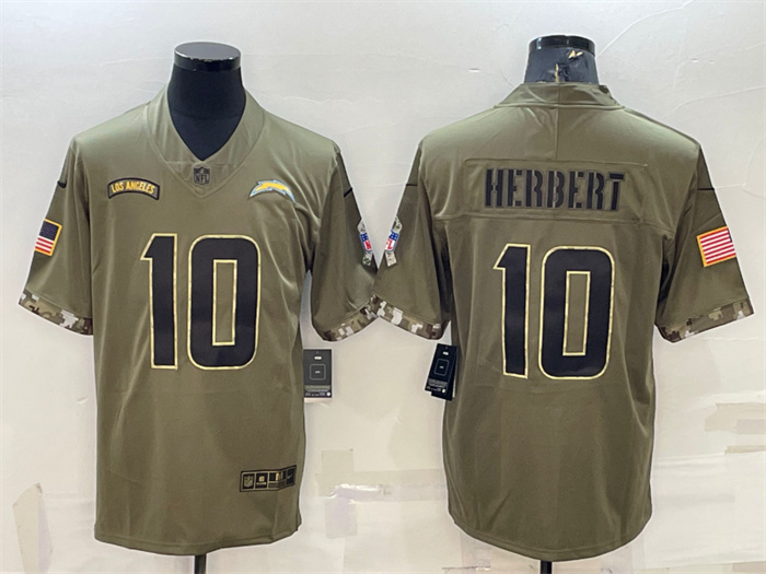 Men's Los Angeles Chargers #10 Justin Herbert Olive 2022 Salute To Service Limited Stitched Jersey Men's Los Angeles Chargers #10 Justin Herbert Olive 2022 Salute To Service Limited Stitched Jersey