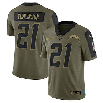 Men's Los Angeles Chargers #21 LaDainian Tomlinson Nike Olive 2021 Salute To Service Retired Player Limited Jersey Men's Los Angeles Chargers #21 LaDainian Tomlinson Nike Olive 2021 Salute To Service Retired Player Limited Jersey