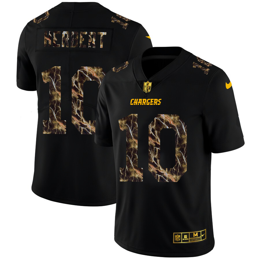 Los Angeles Chargers #10 Justin Herbert Men's Black Nike Flocked Lightning Vapor Limited NFL Jersey Los Angeles Chargers #10 Justin Herbert Men's Black Nike Flocked Lightning Vapor Limited NFL Jersey
