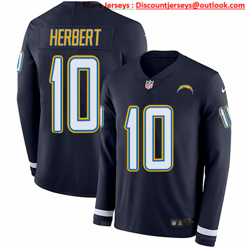 Nike Chargers #10 Justin Herbert Navy Blue Team Color Men's Stitched NFL Limited Therma Long Sleeve Jersey
