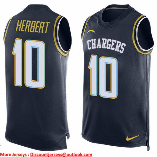 Nike Chargers #10 Justin Herbert Navy Blue Team Color Men's Stitched NFL Limited Tank Top Jersey Nike Chargers #10 Justin Herbert Navy Blue Team Color Men's Stitched NFL Limited Tank Top Jersey