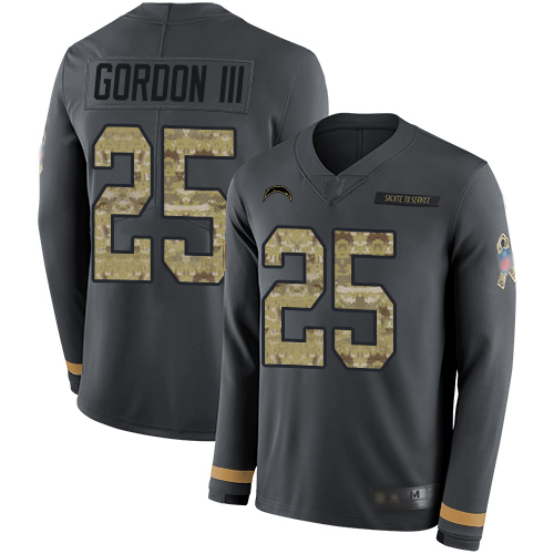 Chargers #25 Melvin Gordon III Anthracite Salute to Service Men's Stitched Football Limited Therma Long Sleeve Jersey Chargers #25 Melvin Gordon III Anthracite Salute to Service Men's Stitched Football Limited Therma Long Sleeve Jersey