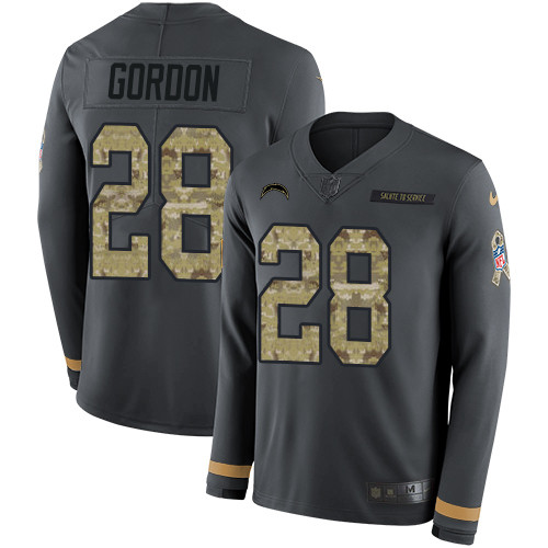 Nike Chargers #28 Melvin Gordon Anthracite Salute to Service Men's Stitched NFL Limited Therma Long Sleeve Jersey Nike Chargers #28 Melvin Gordon Anthracite Salute to Service Men's Stitched NFL Limited Therma Long Sleeve Jersey