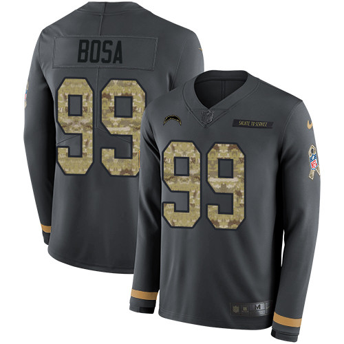 Nike Chargers #99 Joey Bosa Anthracite Salute to Service Men's Stitched NFL Limited Therma Long Sleeve Jersey